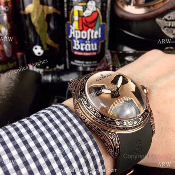 AAA Replica Corum Bubble Skull Watch Rose Gold &8216;Tattoo Rubber Strap 5