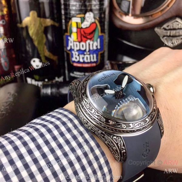 AAA Replica Corum Bubble Skull Watch Stainless Steel Tattoo Blue Dial 5