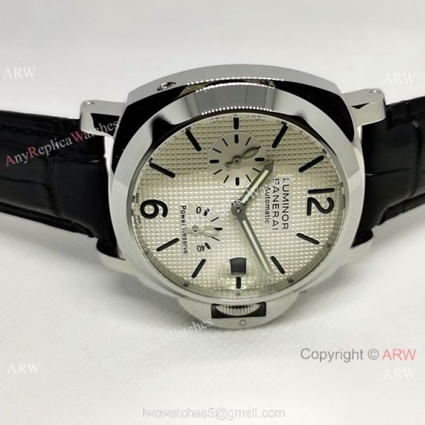Fake Officine Luminor Power Reserve Watch White Dial Black Leather Band 5