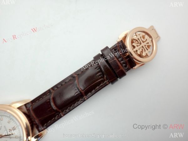 Grade 1A Replica Patek Philippe Geneve Complications Rose Gold SWISS 9100 Watch 42mm 5