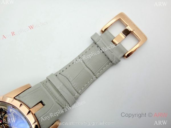 Copy Roger Dubuis Excalibur Flying Tourbillon Watch Rose Gold Gray Leather Strap 5