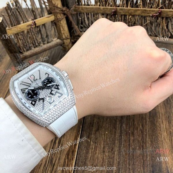 Copy Franck Muller Vanguard Chronograph Iced Out Watches Blue Gummy Strap 5