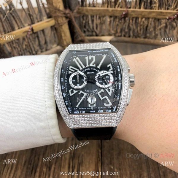 Best Replica Franck Muller Vanguard Chronograph Men Watch SS Diamond Case Black Dial 5