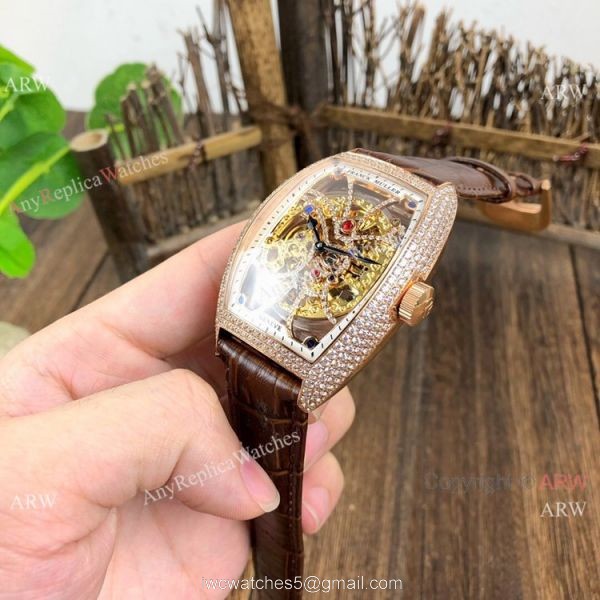 Franck Muller Cintree Curvex Skeleton Rose Gold Diamond Watches Best Replica 5