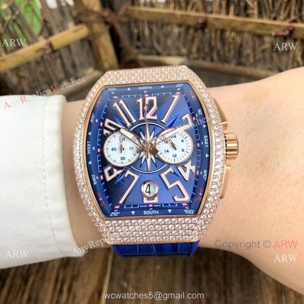 Fake Franck Muller Vanguard Yachting Rose Gold Blue Chronograph Watch 44mm 5