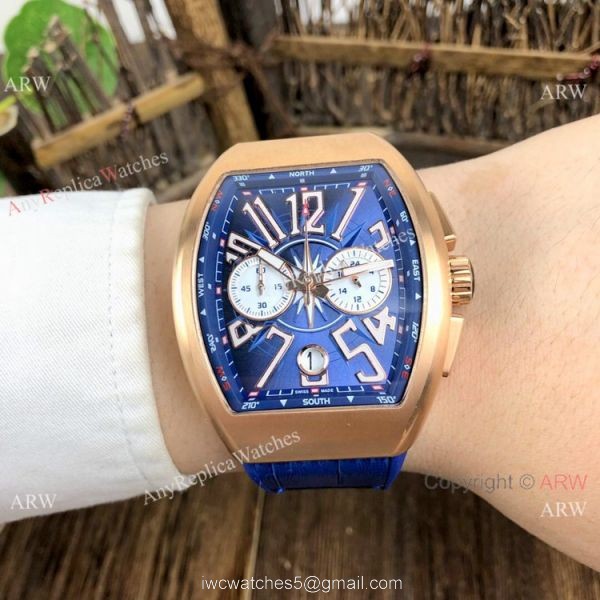Fake Franck Muller Yachting Chronograph Men Watch Rose Gold and Blue 5