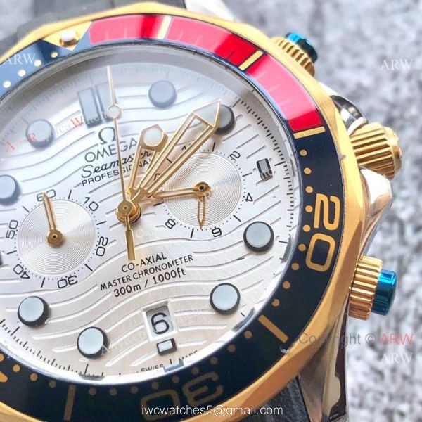 Replica Omega Seamaster 300m Watches Two Tone Blue Chronograph Omega Clone Watch 5