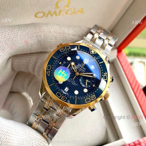 Copy Omega Seamaster 300M Chronograph Watch Two Tone Rose Gold Dark Blue Dial 5