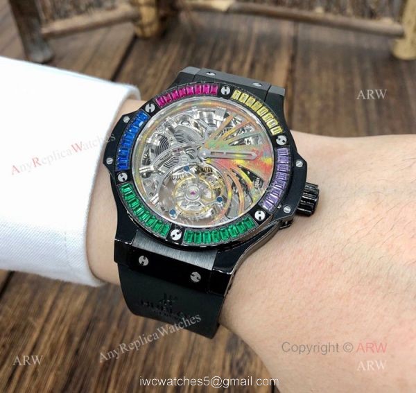 1:1 Swiss Replica Hublot Tourbillon Skeleton Big Bang Black Rainbow Watch 5