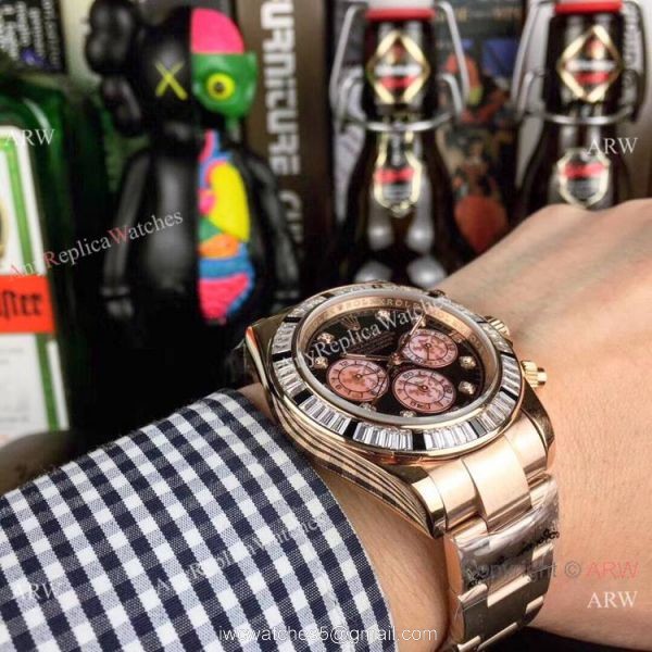 Rolex Daytona Rose Gold Diamond Bezel Watches New Copy 5