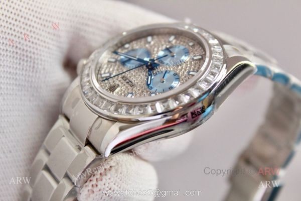 New Full Diamond Rolex Daytona Stainless Steel Swiss 7750 Replica Watch 5
