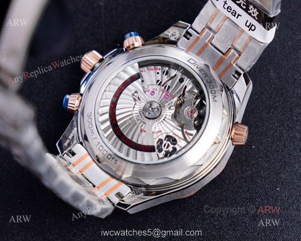 (TW)Swiss Copy Omega Seamaster 300m Two Tone Chronograph Watch with Black Wave Dial 5