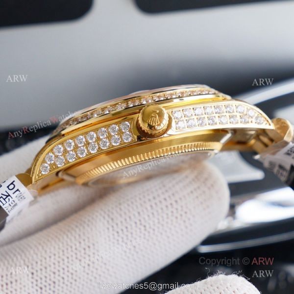 Gold Rolex Oyster Perpetual Datejust With Diamonds 41mm Replica Watch 5
