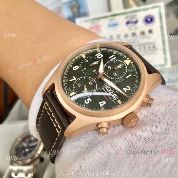 AAA Quality IWC Pilots Spitfire Chronograph Watch Rose Gold Green Dial 5