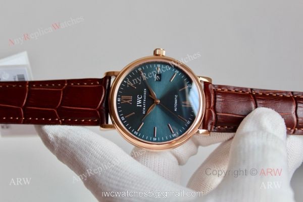 High Quality IWC Portofino Rose Gold Blue Dial Automatic Replica Watch 5