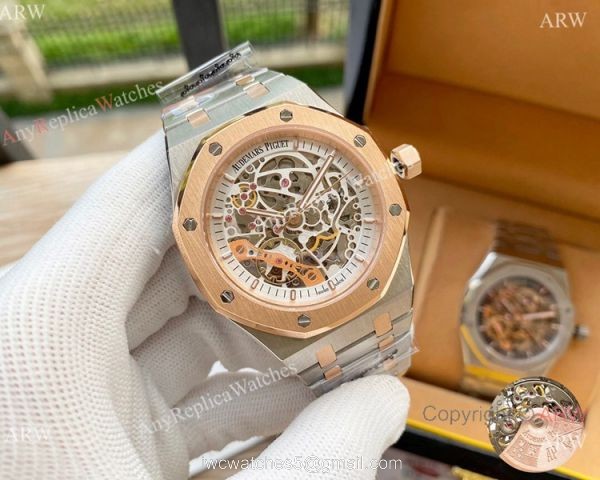 Replica Audemars Piguet Skeleton Royal Oak Watches Two Tone Rose Gold 5
