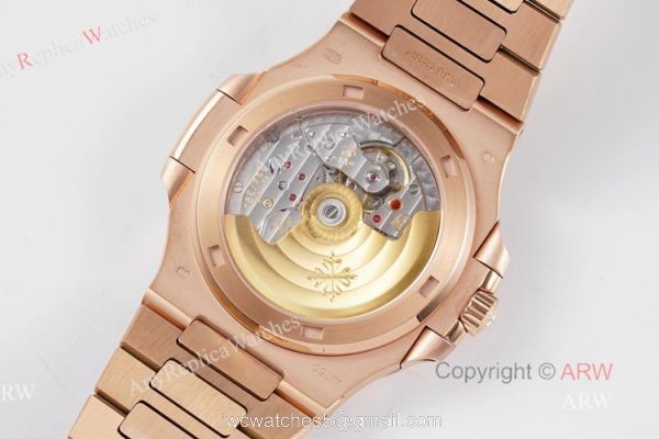 (PPF) V4 Version Swiss Replica Rose Gold Patek Philippe Nautilus Diamond Watches With Gray Dial 5