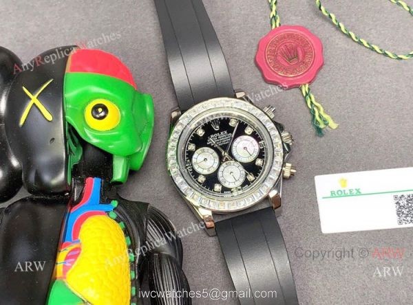 Copy Rolex Daytona Diamond Watch SS Oysterflex Rubber Band 5