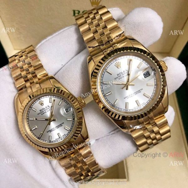 Buy Copy Rolex Datejust Jubilee 36mm and 31mm Watches All Gold White Roman 5