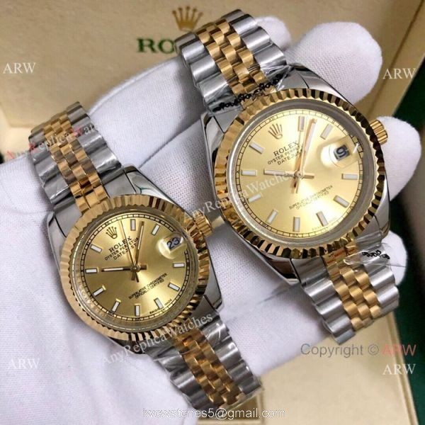 Copy Rolex Datejust 36mm and 31mm Watch 2 Tone Black Face 5