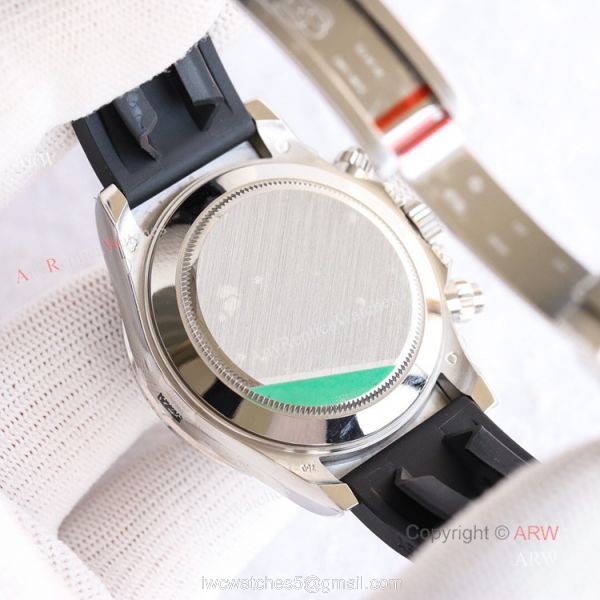 Swiss Replica Rolex Rainbow Daytona Black Face With Diamonds Oysterflex Strap Watch 5