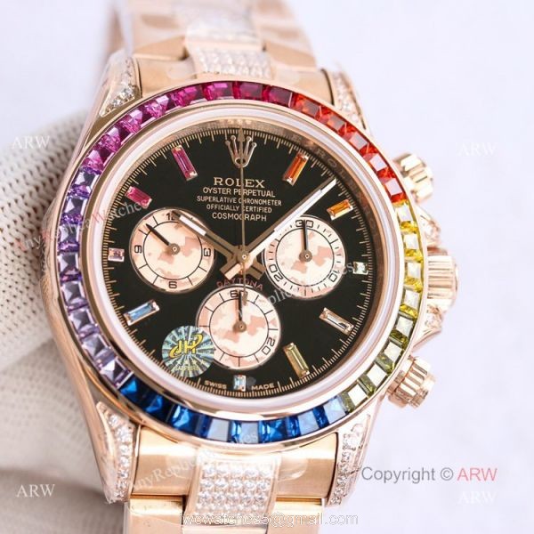 Best Replica Rolex Rose Gold Rainbow Daytona Swiss 7750 Automatic Watch For Men 5