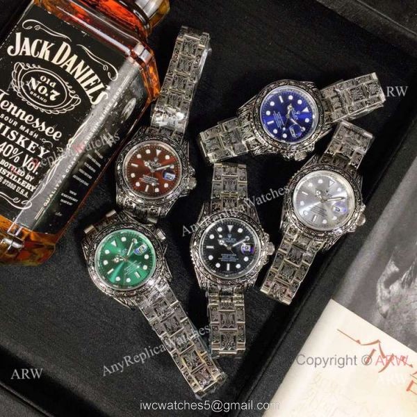 Best Replica Rolex Blue Face Submariner Engraving Blue Dial Watches 5