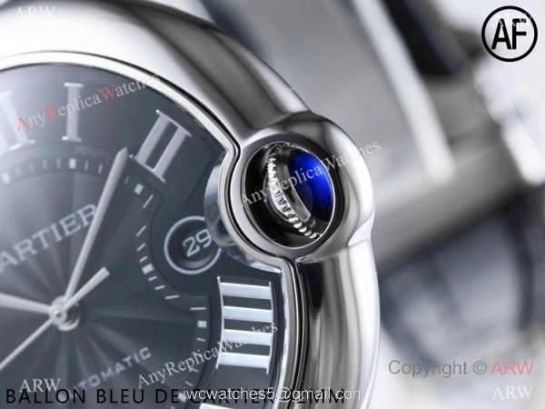 Swiss Replica Cartier Ballon Bleu Watch Black Dial Leather Strap 42mm 5