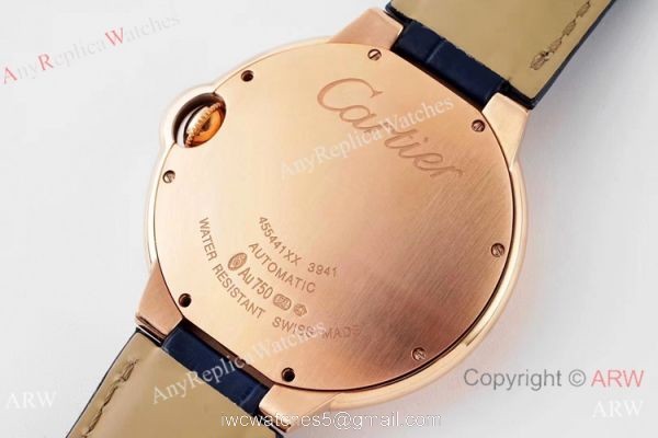 Swiss AAA Copy Cartier Ballon Bleu 42mm Automatic Watch Rose Gold Blue Dial 5