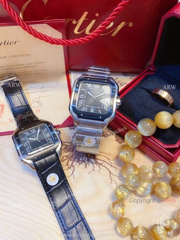 2020 NEW! Copy Cartier Santos de Large Quartz Watch Grey Dial 5
