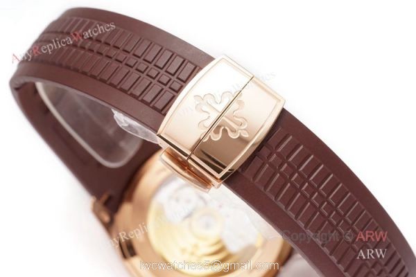 (ZF) AAA Replica Patek Philippe 5167R Aquanaut Rose Gold Chocolate Dial Brown Rubber Strap Men Watch 5