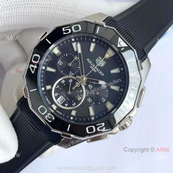 Tag Heuer Aquaracer Chronograph Watches Black Dial Rubber Strap 5