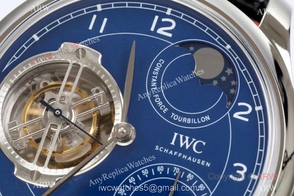 New! Swiss Replica IWC Portugieser Constant Force Tourbillon Watch Blue Dial 5