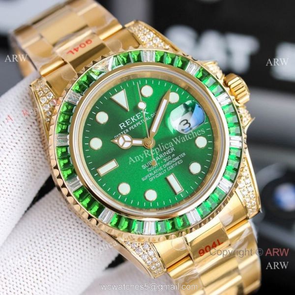 JH Factory Copy Rolex Submariner ETA2836 Gold Green Watch 5
