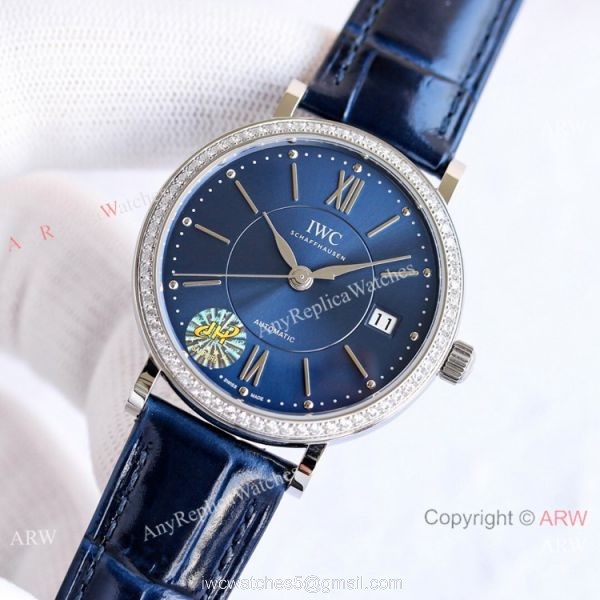 Swiss Replica IWC Portofino Blue Dial Diamond Watch 37mm Lady 5