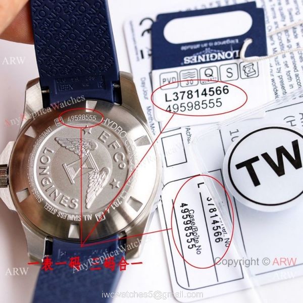Swiss Longines Hydroconquest Watch Blue Rubber Strap 41mm 5