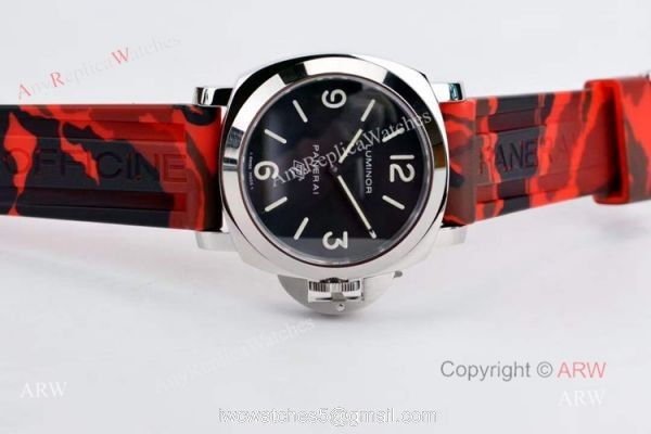 Copy Panerai PAM 00000 Luminor 44mm Watch Black Dial With Red Camo Rubber Band 5