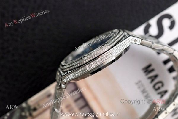 Iced Out Audemars Piguet 15400 Blue Dial Swiss 3120 Replica Watches 41mm 5