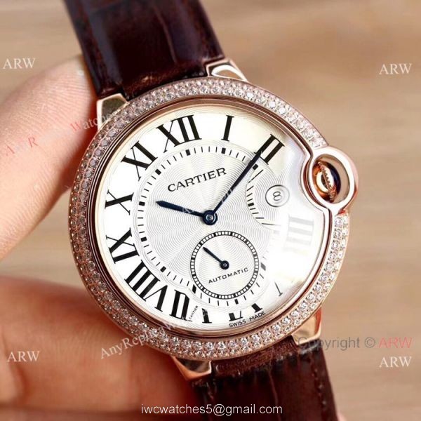 Swiss Fake Cartier Ballon Bleu 42mm XL Watch Rose Gold Diamond Case 5