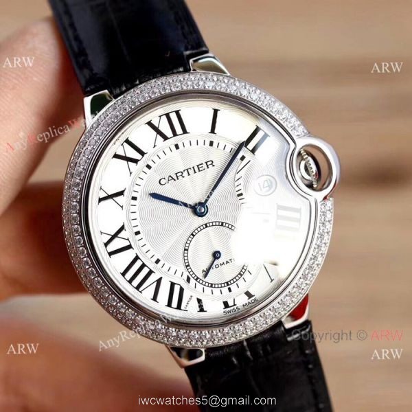 Swiss Fake Cartier Ballon Bleu 42mm XL Watch White Dial Black Leather Strap 5