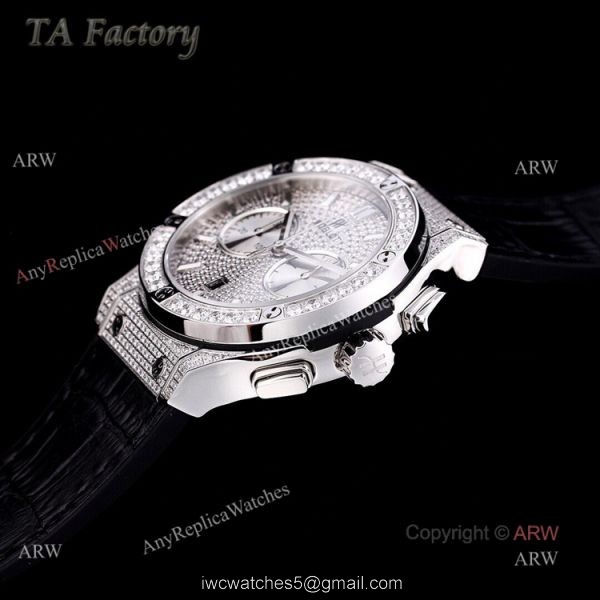 Swiss Replica Mens Hublot Big Bang Diamond Watches 45mm With Hublot Black Leather Strap 5