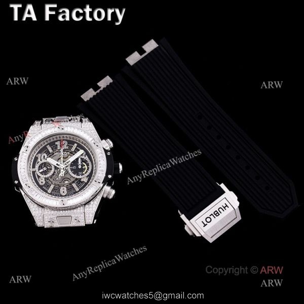 Hublot Big Bang Steel Diamonds Black Rubber Strap Replica Watches 5