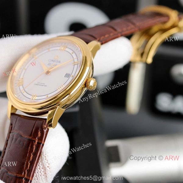 Copy Omega De Ville Prestige Watches Gold and Brown Automatic 5