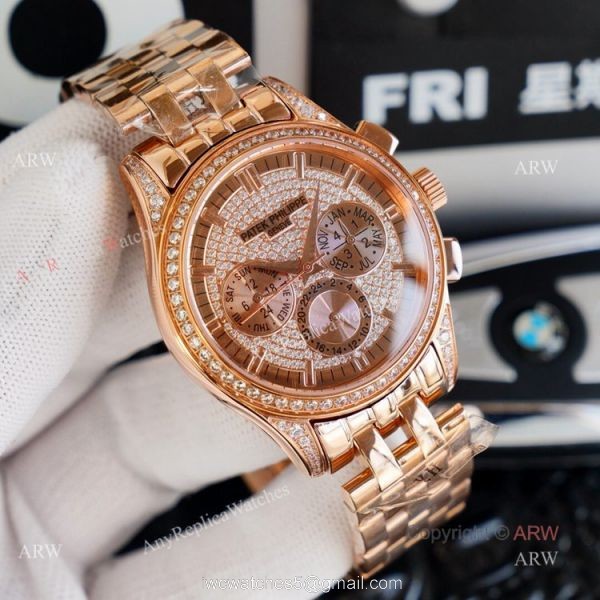 Top Replica Patek Philippe Iced Out Watch Swiss 9100 Movement 41mm 5