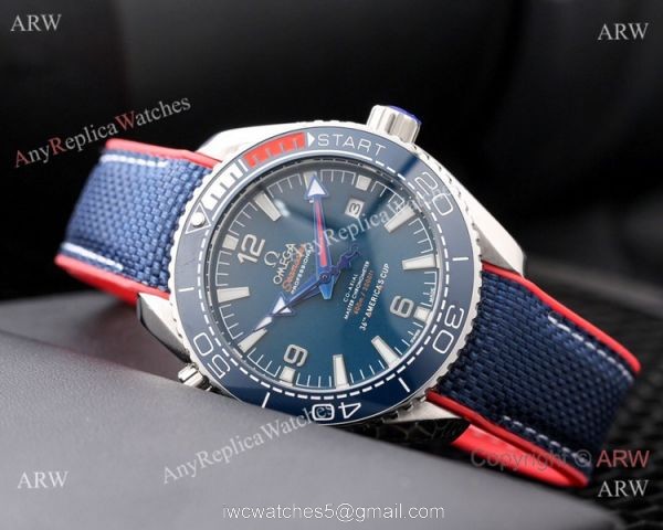 New Copy Omega Planet Ocean 600M Americas Cup Watches Blue Dial 5