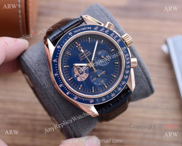 New! Copy Omega Speedmaster Apollo Chronograph Watch Black Leather Strap 5