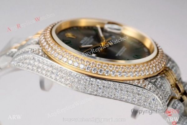 TW Factory Swiss Rolex Iced Out Datejust Watch Two Tone Grey Dial 41mm 5