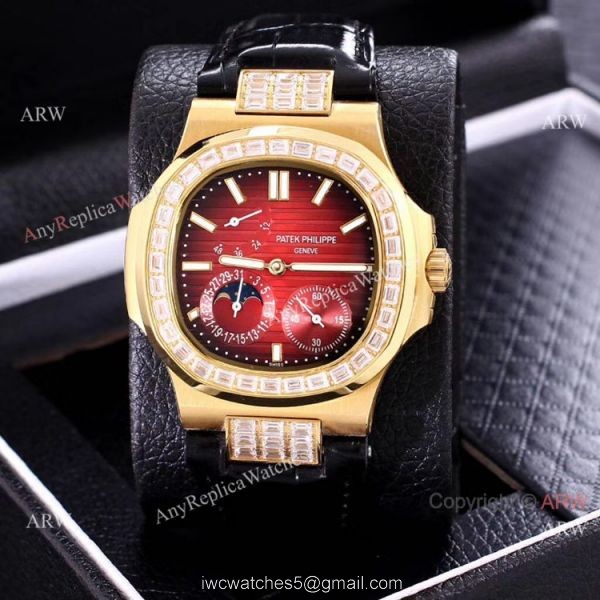 AAA Copy Patek Philippe Nautilus Yellow Gold Power Reserve Watches Diamond Bezel 5