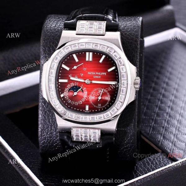 Clone Patek Philippe Nautilus Power Reserve Men Watches Diamond Bezel Gray Face 5