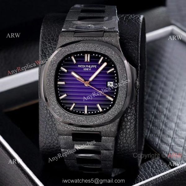Best Replica Patek Philippe Nautilus Frosted Watch Solid Black 40mm 5